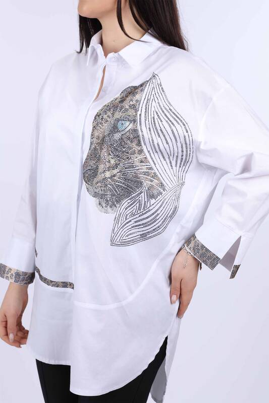 All'ingrosso Camicia da donna - Pietra ricamata - Motivo tigre - 17052 | KAZEE