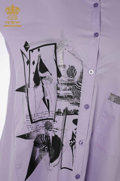All'ingrosso Camicia da donna Tasca dettagliata - Lilla - 17199 | KAZEE - Thumbnail