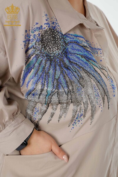 Ingrosso Camicie Donna Modellato Tasche - Beige - 20197 | KAZEE - Thumbnail