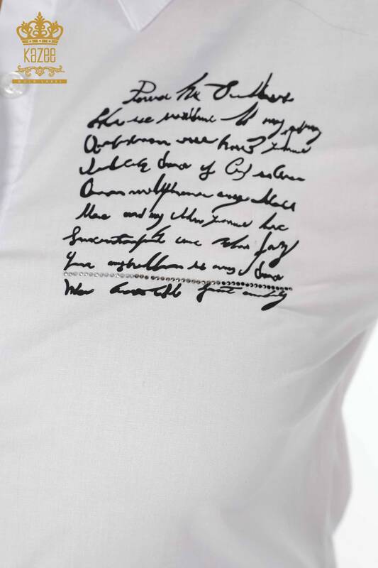 Camicie da donna all'ingrosso Testo dettagliato Bianco - 20097 | KAZEE