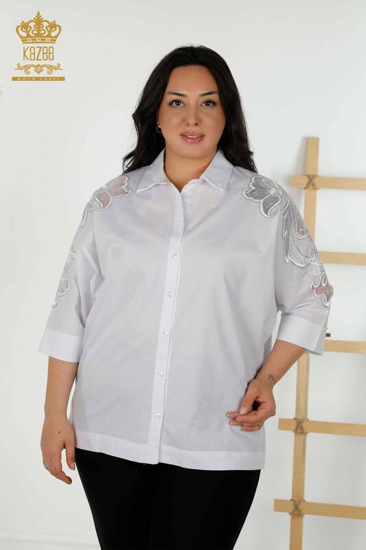 Commercio all'ingrosso Camicia da donna Tulle Detailed White - 20406 | KAZEE