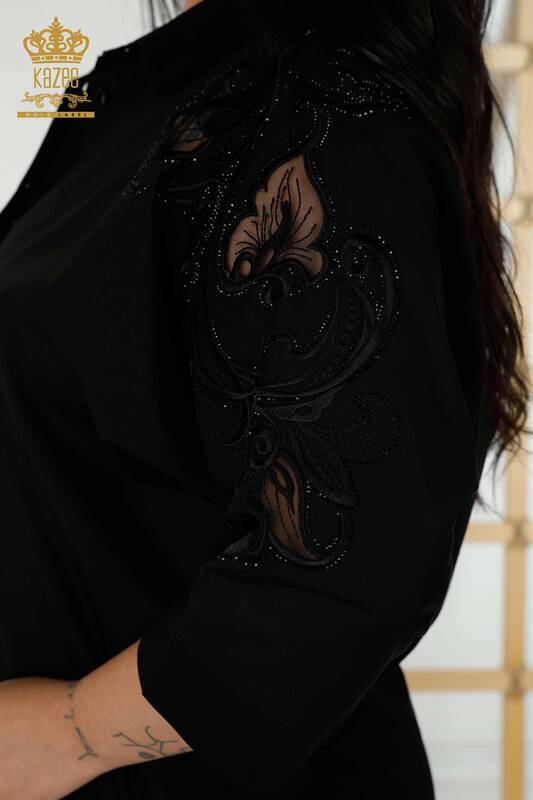 Commercio all'ingrosso Camicia da donna Tulle Detailed Black - 20406 | KAZEE