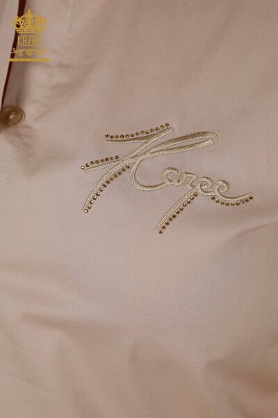 All'ingrosso Camicia da donna - Dettagli in tulle - Beige - 20407 | KAZEE - 3