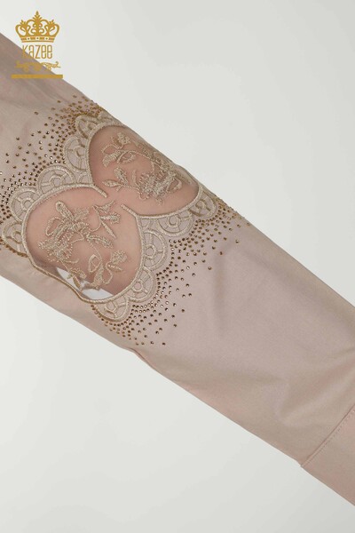All'ingrosso Camicia da donna - Dettagli in tulle - Beige - 20407 | KAZEE - Thumbnail