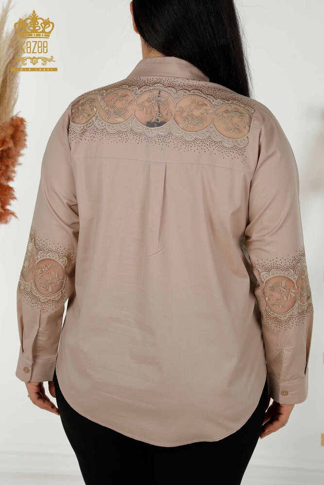 All'ingrosso Camicia da donna - Dettagli in tulle - Beige - 20407 | KAZEE - 9