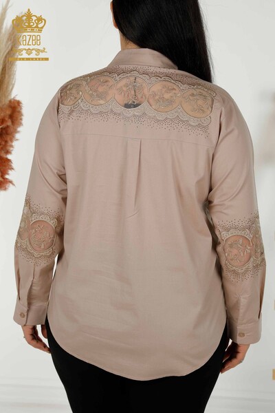 All'ingrosso Camicia da donna - Dettagli in tulle - Beige - 20407 | KAZEE - Thumbnail