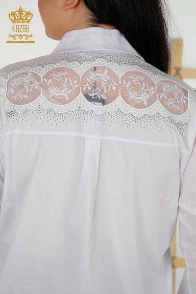 All'ingrosso Camicia da donna - Dettagli in tulle - Bianco - 20407 | KAZEE - Thumbnail