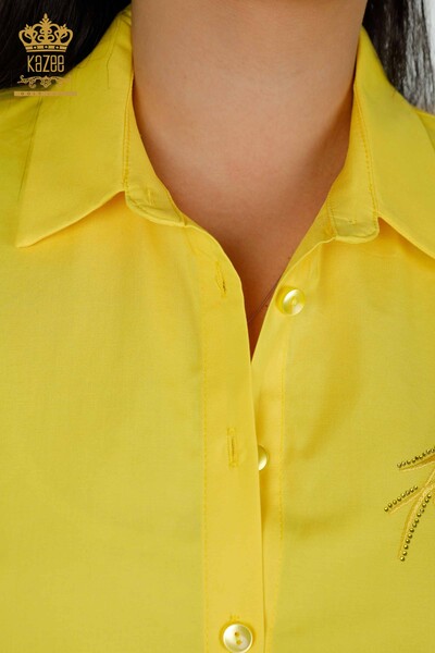 All'ingrosso Camicia da donna - Dettagli in tulle - Giallo - 20407 | KAZEE - Thumbnail