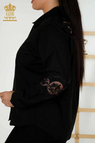 All'ingrosso Camicia da donna - Dettagli in tulle - Nero - 20407 | KAZEE - Thumbnail