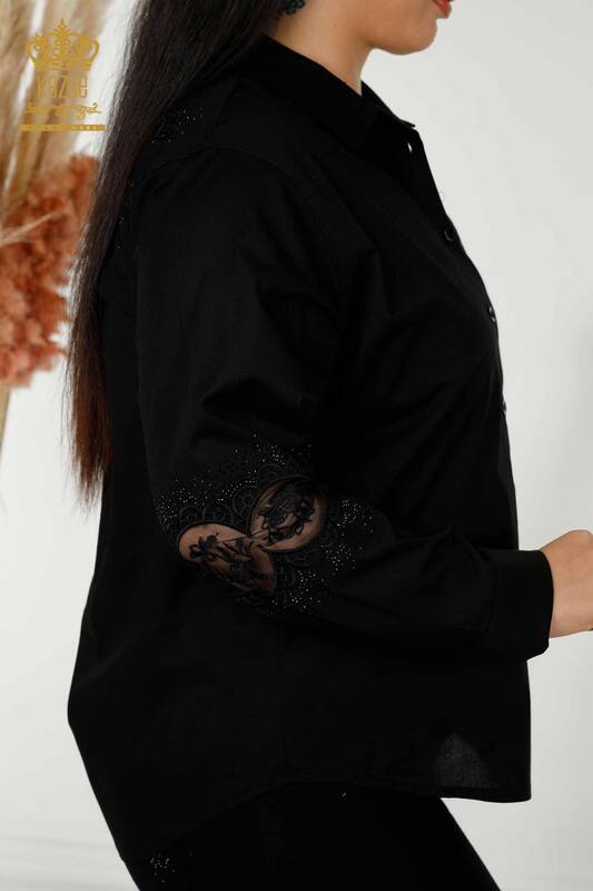 All'ingrosso Camicia da donna - Dettagli in tulle - Nero - 20407 | KAZEE