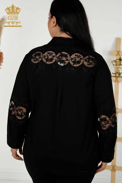 All'ingrosso Camicia da donna - Dettagli in tulle - Nero - 20407 | KAZEE - Thumbnail