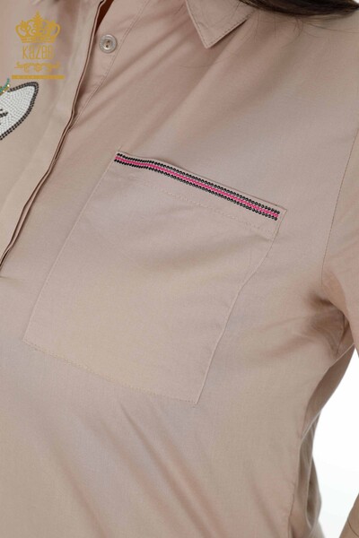 All'ingrosso Camicia da donna Motivo floreale zebrato Beige - 20126 | KAZEE - Thumbnail
