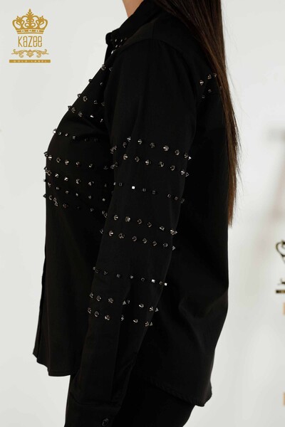 All'ingrosso Camicia da donna - Graffette - Pietra dettagliata - Nero - 20230 | KAZEE - Thumbnail