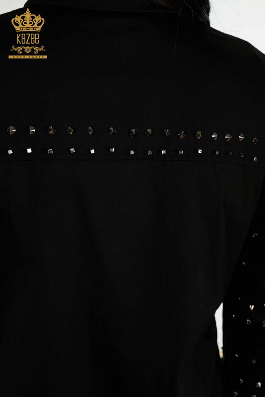 All'ingrosso Camicia da donna - Graffette - Pietra dettagliata - Nero - 20230 | KAZEE
