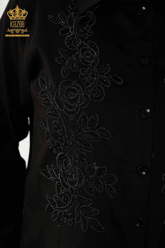 All'ingrosso Camicia da donna - Motivo floreale - Nero - 20249 | KAZEE