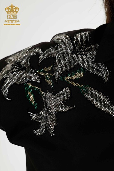 Camicia da donna all'ingrosso motivo floreale nera - 20252 | KAZEE - Thumbnail