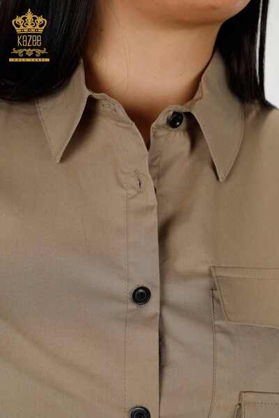 Commercio all'ingrosso Camicia da donna Tasca dettagliata - Beige - 20325 | KAZEE - Thumbnail