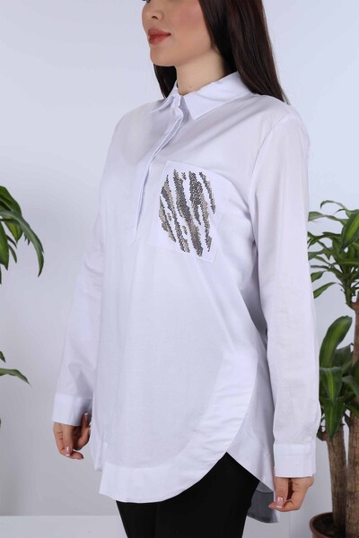 All'ingrosso Camicie da donna - Tasche - Pietre di cristallo Figure femminili - 20114 | KAZEE - Thumbnail