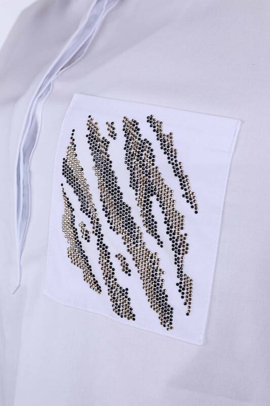 All'ingrosso Camicie da donna - Tasche - Pietre di cristallo Figure femminili - 20114 | KAZEE