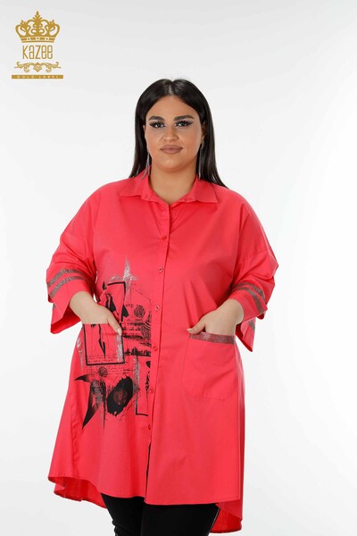 All'ingrosso Camicia da donna - Tasca dettagliata - Corallo - 17199 | KAZEE - Thumbnail