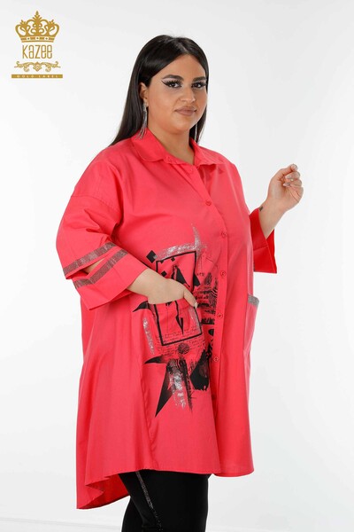 All'ingrosso Camicia da donna - Tasca dettagliata - Corallo - 17199 | KAZEE - Thumbnail