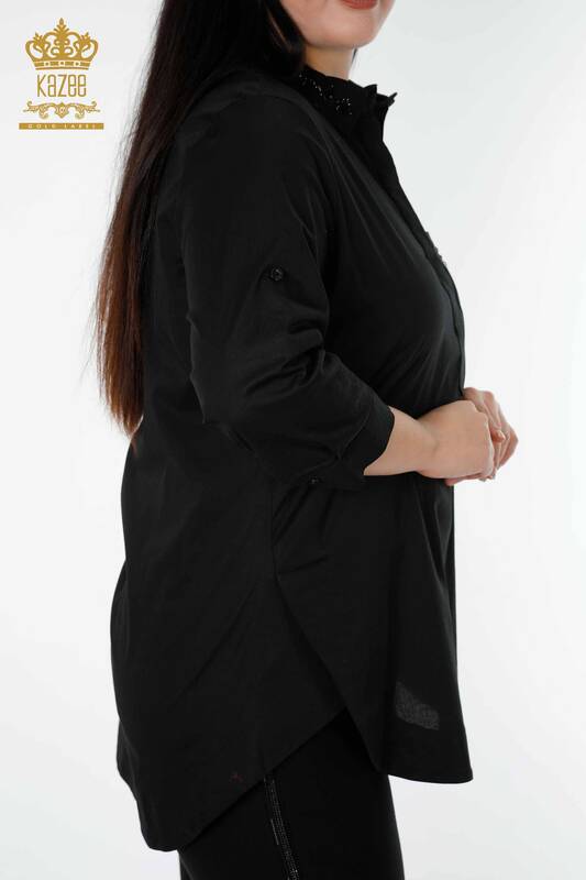 Camicia da donna all'ingrosso Tascabili Dettagli Nero - 20139 | KAZEE