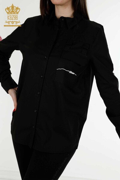 Venta All'ingrosso Tasca della camicia da donna nero dettagliato - 20312 | KAZEE - Thumbnail
