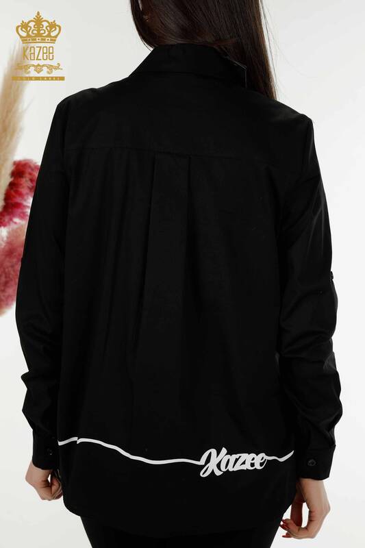 Venta All'ingrosso Tasca della camicia da donna nero dettagliato - 20312 | KAZEE