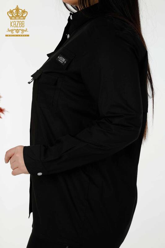 Camicia da donna all'ingrosso tasca dettagliata nera - 20325 | KAZEE