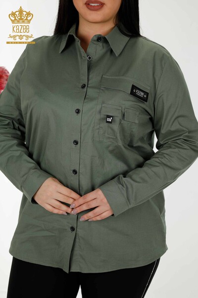 Camicia da donna all'ingrosso tasca dettagliata cachi - 20325 | KAZEE - Thumbnail