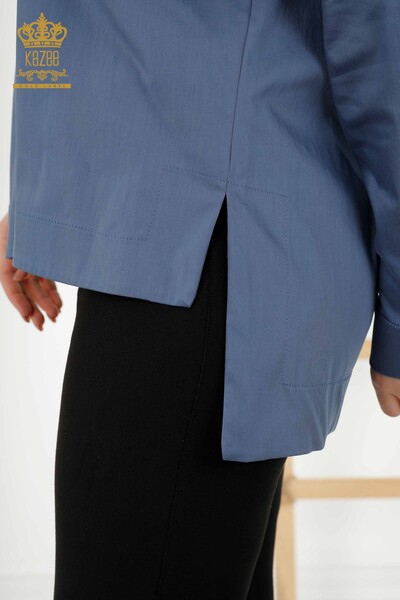 All'ingrosso Camicie da donna - Tasche Pietra ricamata - Indaco - 20248 | KAZEE - Thumbnail