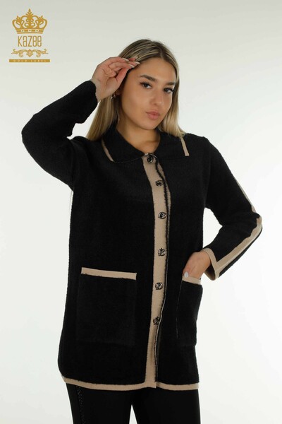 All'ingrosso Cardigan da donna - Con bottoni - Angora - Nero - 30444 | KAZEE - Kazee