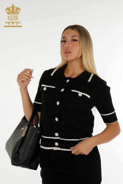 All'ingrosso Abito a due pezzi da donna - Bottoni dettagliati - Nero Ecru - 30303 | KAZEE - 3