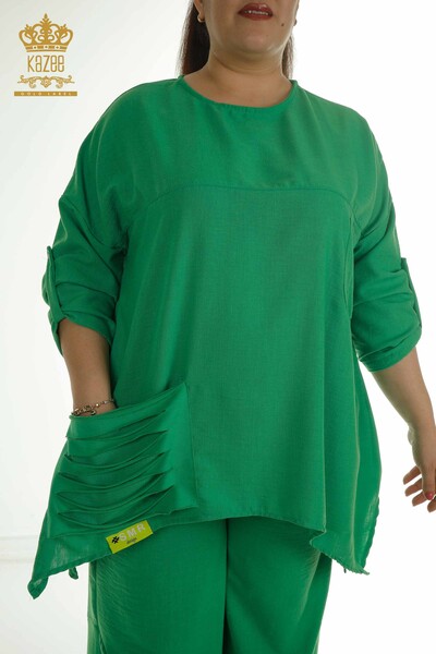 Vendita all'ingrosso Abito a due pezzi da donna - Tasche dettagliate - Verde - 2402-211031 | S&M - Thumbnail