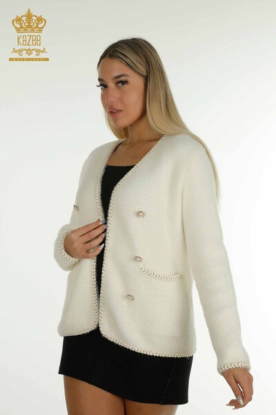 All'ingrosso Cardigan in Angora da donna - Tasche dettagliate - Ecru - 30799 | KAZEE - Kazee