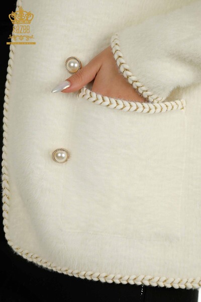 All'ingrosso Cardigan in Angora da donna - Tasche dettagliate - Ecru - 30799 | KAZEE - Thumbnail