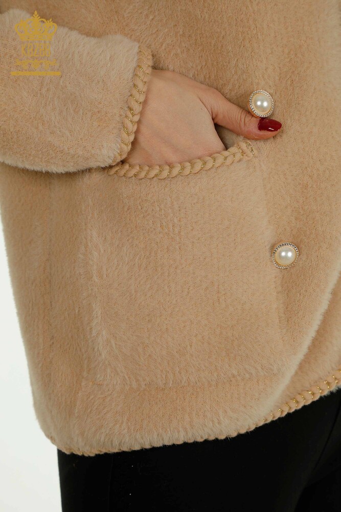 All'ingrosso Cardigan in Angora da donna - Tasche dettagliate - Beige - 30799 | KAZEE - 4
