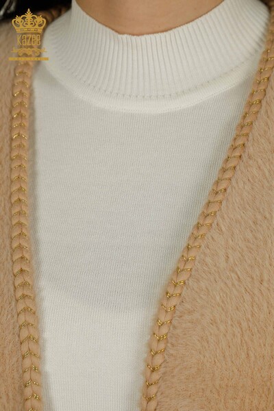 All'ingrosso Cardigan in Angora da donna - Tasche dettagliate - Beige - 30799 | KAZEE - Thumbnail (2)