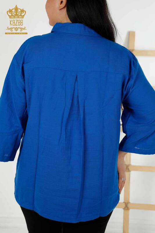 Commercio all'ingrosso Sax dettagliato del polsino-bottone della camicia delle donne - 20403 | KAZEE