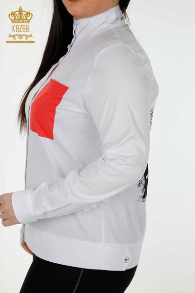 Camicia da donna all'ingrosso tasca dettagliata - corallo bianco - 20309 | KAZEE - Thumbnail