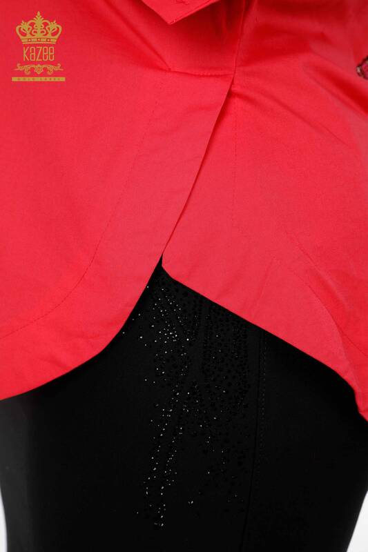 All'ingrosso Camicie da donna - Tasca dettagliata Pietra colorata ricamata - Modellato - 20127 | KAZEE