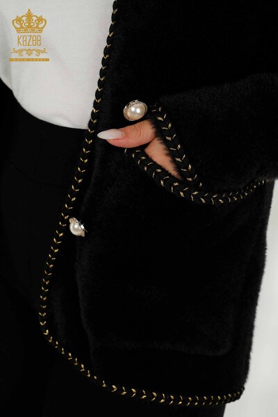 All'ingrosso Cardigan da donna - Angora - Con tasca - Nero - 30263 | KAZEE - Thumbnail