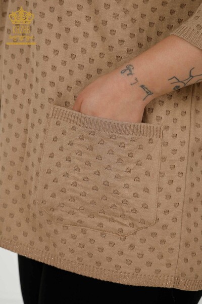 All'ingrosso Cardigan da donna - Dettagli tascabili - Beige - 30056 | KAZEE - Thumbnail