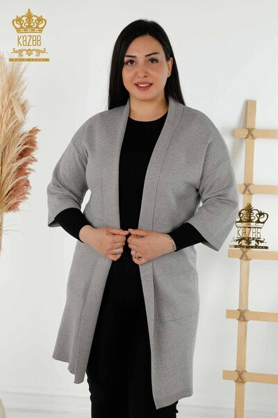All'ingrosso Cardigan da donna - tasca dettagliata - grigio - 30047 | KAZEE 