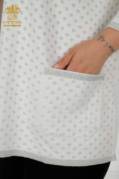 All'ingrosso Cardigan da donna - Dettagli tascabili - Ecru - 30056 | KAZEE - Thumbnail