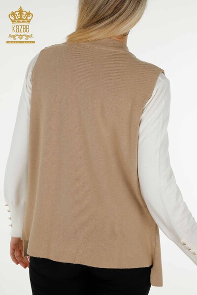 All'ingrosso Gilet corto da donna - Leopardo Pietra Ricamato - Beige - 30616 | KAZEE - 5