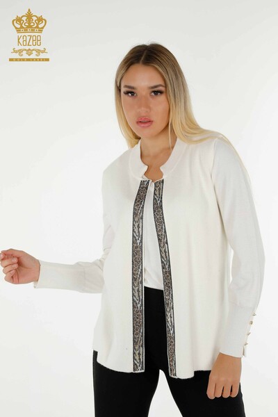 All'ingrosso Gilet corto da donna - Leopardo Pietra Ricamato - Ecru - 30616 | KAZEE - Kazee