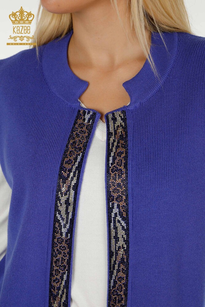 All'ingrosso Gilet corto da donna - Leopardo Pietra Ricamato - Indaco - 30616 | KAZEE - 4