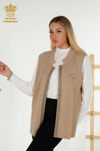 All'ingrosso Gilet corto da donna - Pietra ricamata - Beige - 30409 | KAZEE - Kazee