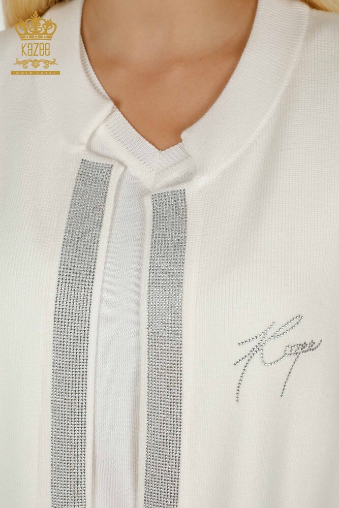 All'ingrosso Gilet corto da donna - Pietra ricamata - Ecru - 30411 | KAZEE - 3